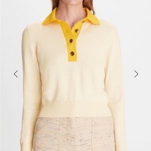 BRAND NEW, never worn, Tory Burch Contrast Collar Long Sleeve Polo